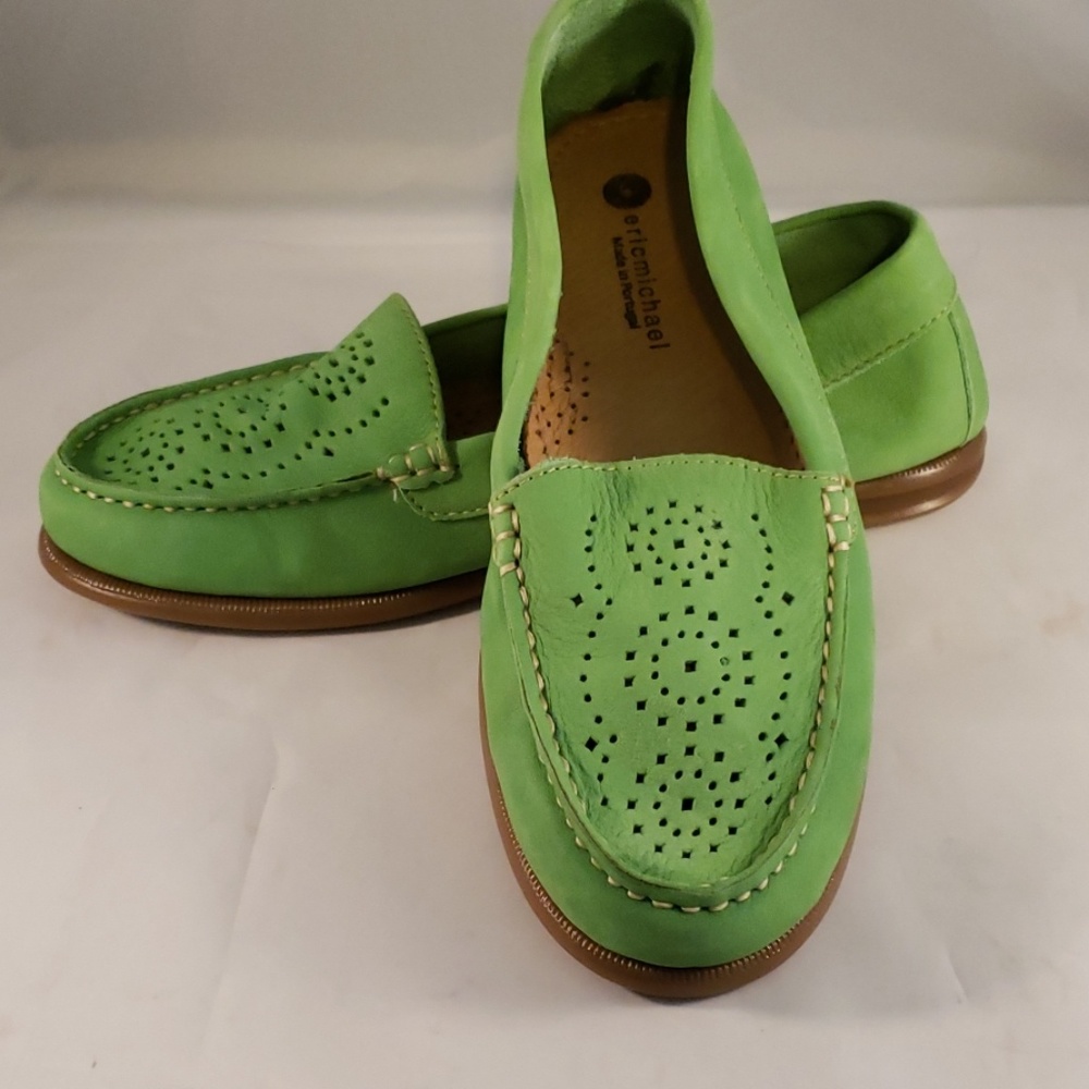 Eric Michael Leather Loafers or Mocs Green 39 NWOT